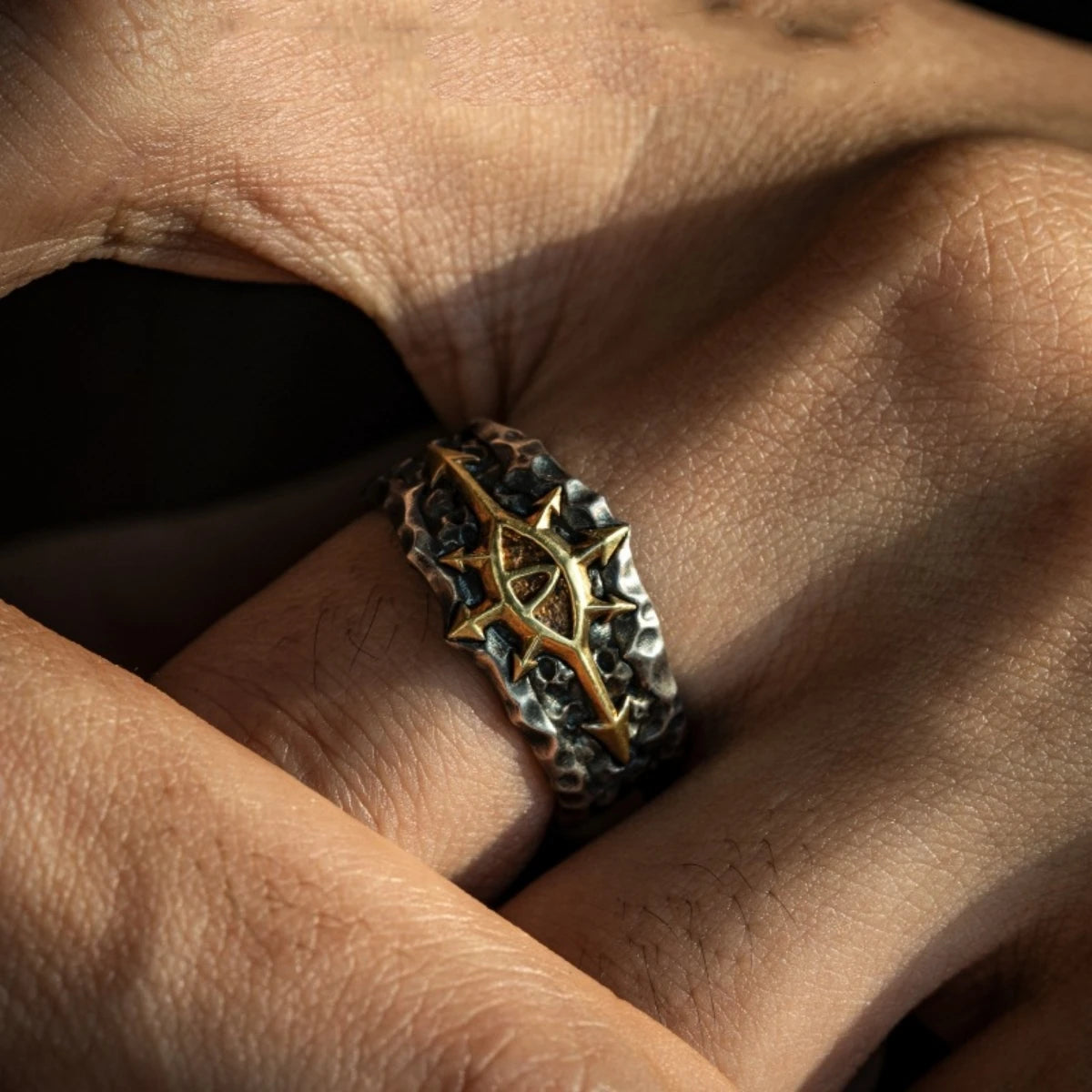 Vintage chaos star ring stainless steel adjustable band