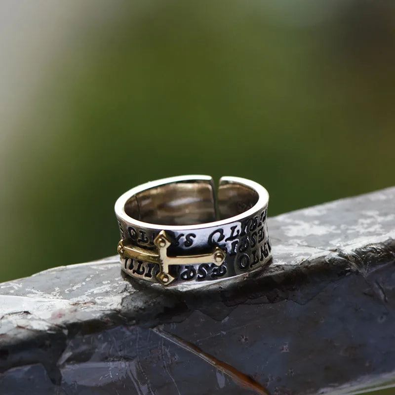 Vintage Christian cross ring stainless steel engraved band