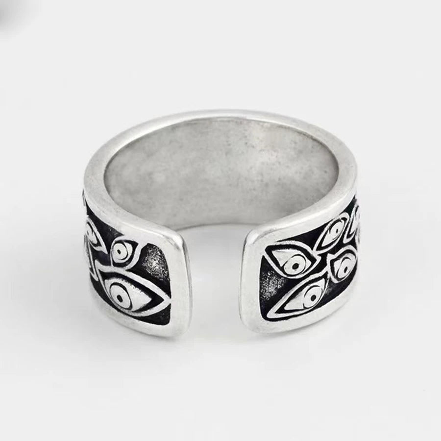 Vintage evil eye ring stainless steel engraved protection symbol
