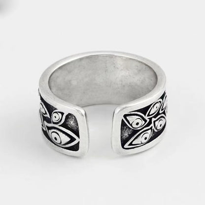 Vintage evil eye ring stainless steel engraved protection symbol