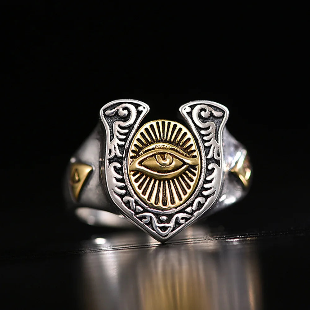 Vintage all seeing eye signet ring stainless steel jewelry