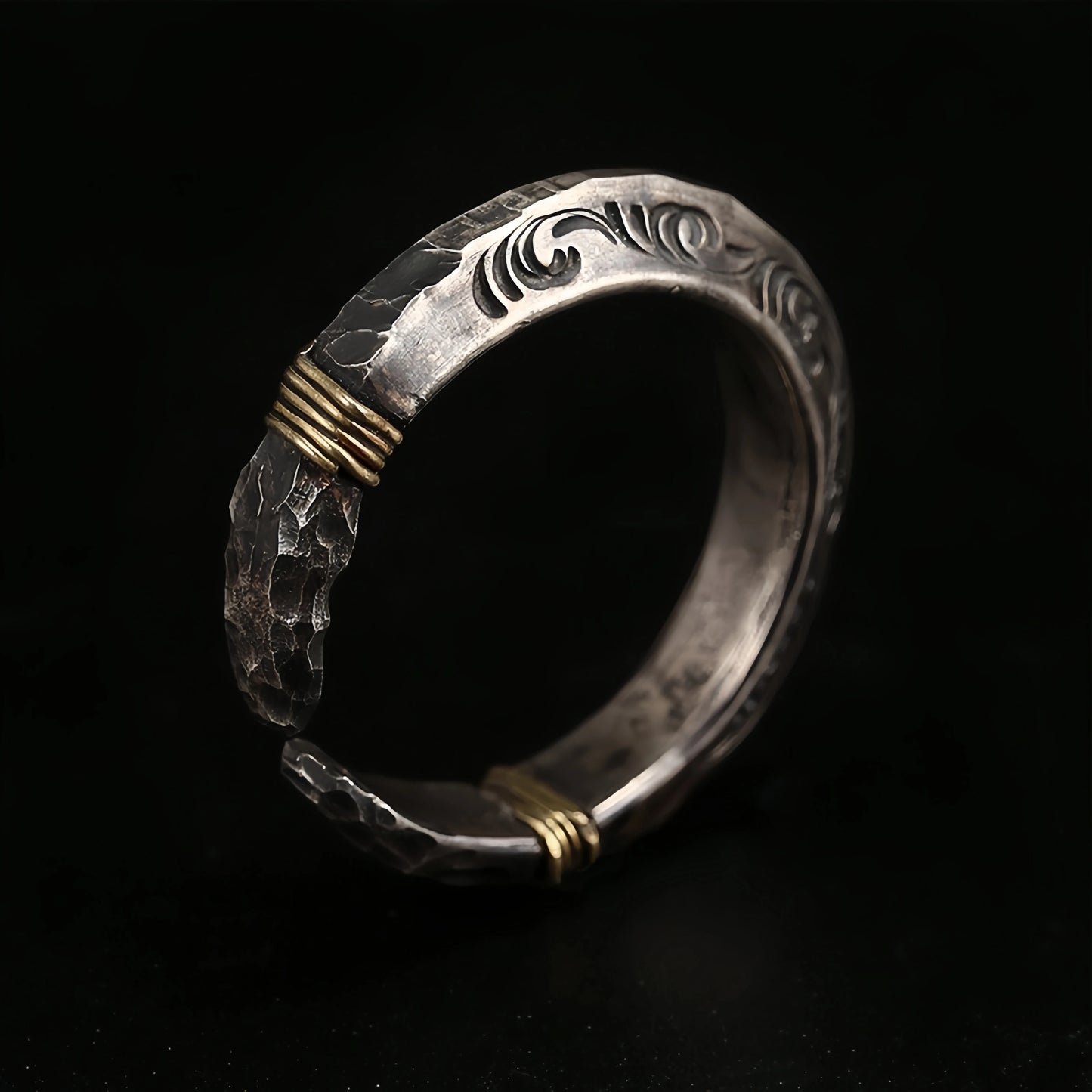 Vintage hammered band ring stainless steel adjustable jewelry