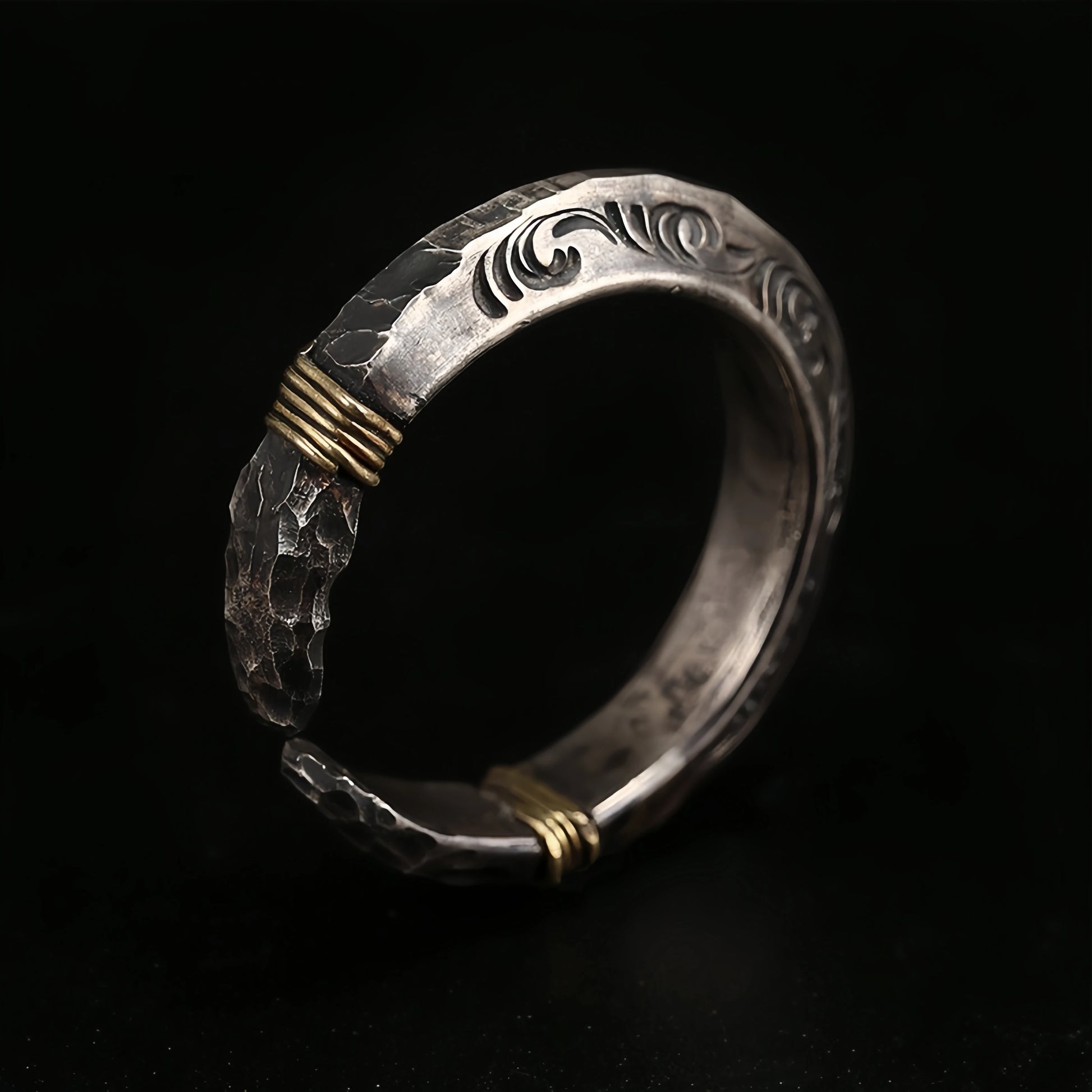 Vintage hammered band ring stainless steel adjustable jewelry