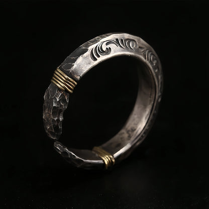 Vintage hammered band ring stainless steel adjustable jewelry