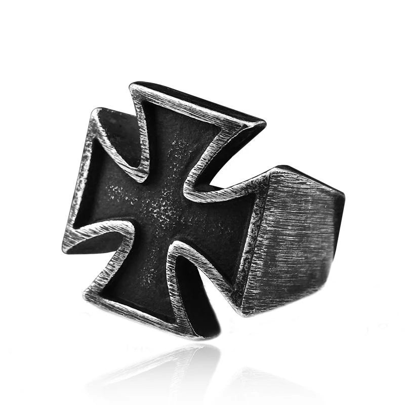 Vintage iron cross ring stainless steel men biker jewelry