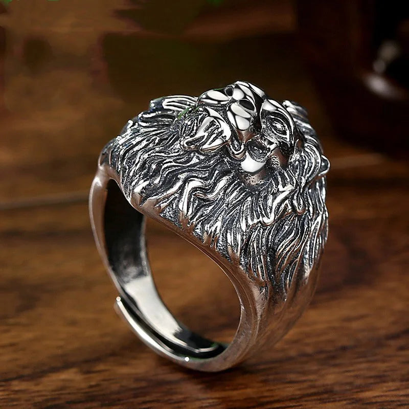 Vintage lion head ring stainless steel bold statement jewelry