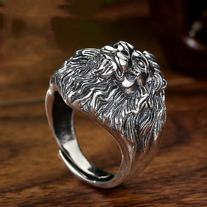 Vintage lion head ring stainless steel bold statement jewelry