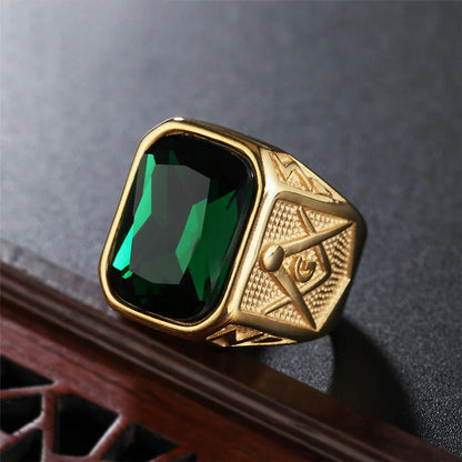 Vintage green onyx signet ring gold stainless steel band