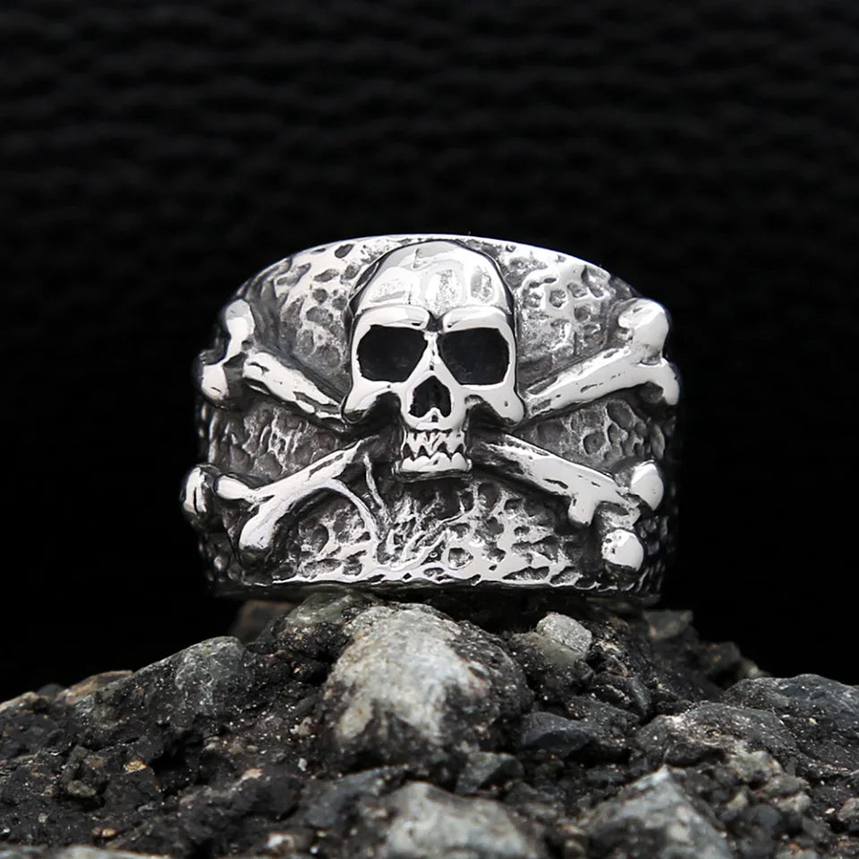 Vintage pirate skull ring stainless steel men jewelry
