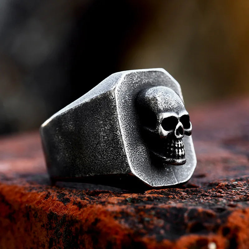Vintage skull ring stainless steel punk style band