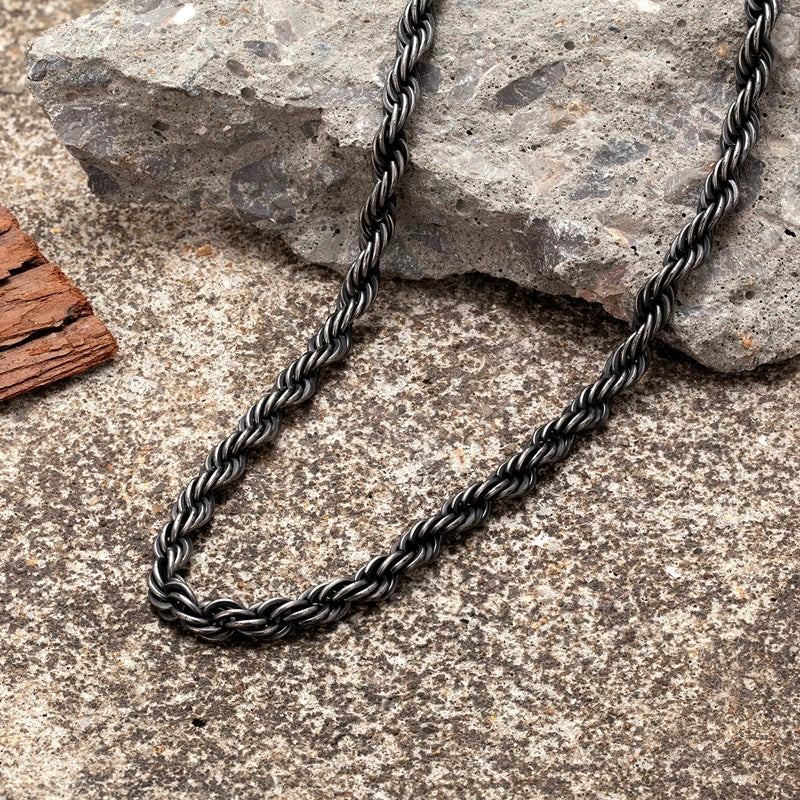 Vintage style rope chain necklace for men with dark oxidized finish