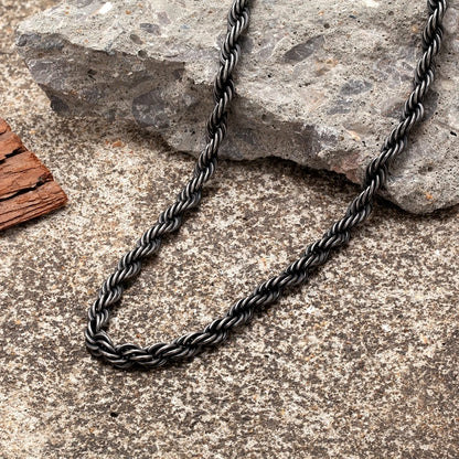 Vintage style rope chain necklace for men with dark oxidized finish