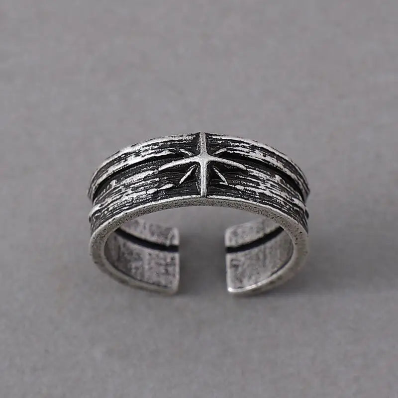 Vintage star symbol ring stainless steel engraved band