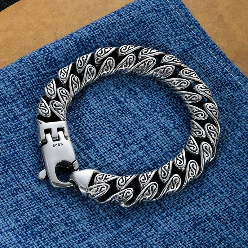 vintage men's sterling silver scroll pattern bracelet
