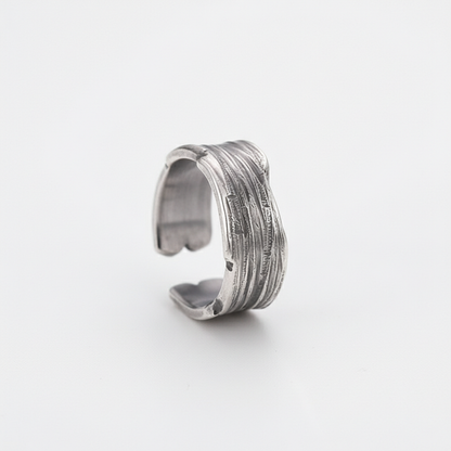 Vintage textured cuff ring stainless steel distressed band
