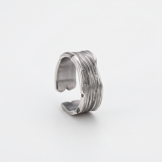 Vintage textured cuff ring stainless steel distressed band