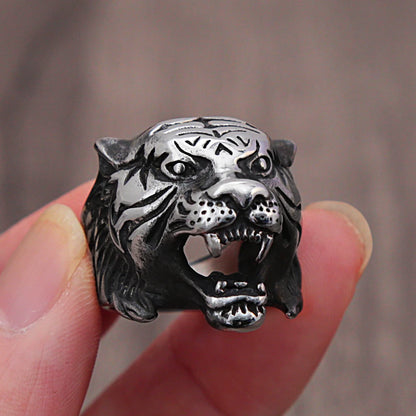 Vintage tiger head ring stainless steel men jewelry