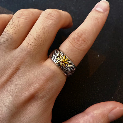 Vintage wing sun ring stainless steel adjustable band